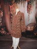 Rust Orange Royal Procession and Geometric Embroidered Design Tissue Silk Men's Kurta Pyjama