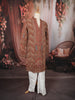 Rust Orange Royal Procession and Geometric Embroidered Design Tissue Silk Men's Kurta Pyjama