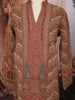 Rust Orange Royal Procession and Geometric Embroidered Design Tissue Silk Men's Kurta Pyjama