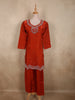 Rust Orange Silver Beads Embroidered Design Organza Palazzo Suit
