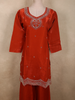 Rust Orange Silver Beads Embroidered Design Organza Palazzo Suit