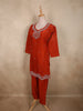 Rust Orange Silver Beads Embroidered Design Organza Palazzo Suit