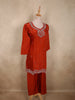Rust Orange Silver Beads Embroidered Design Organza Palazzo Suit