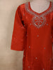 Rust Orange Silver Beads Embroidered Design Organza Palazzo Suit