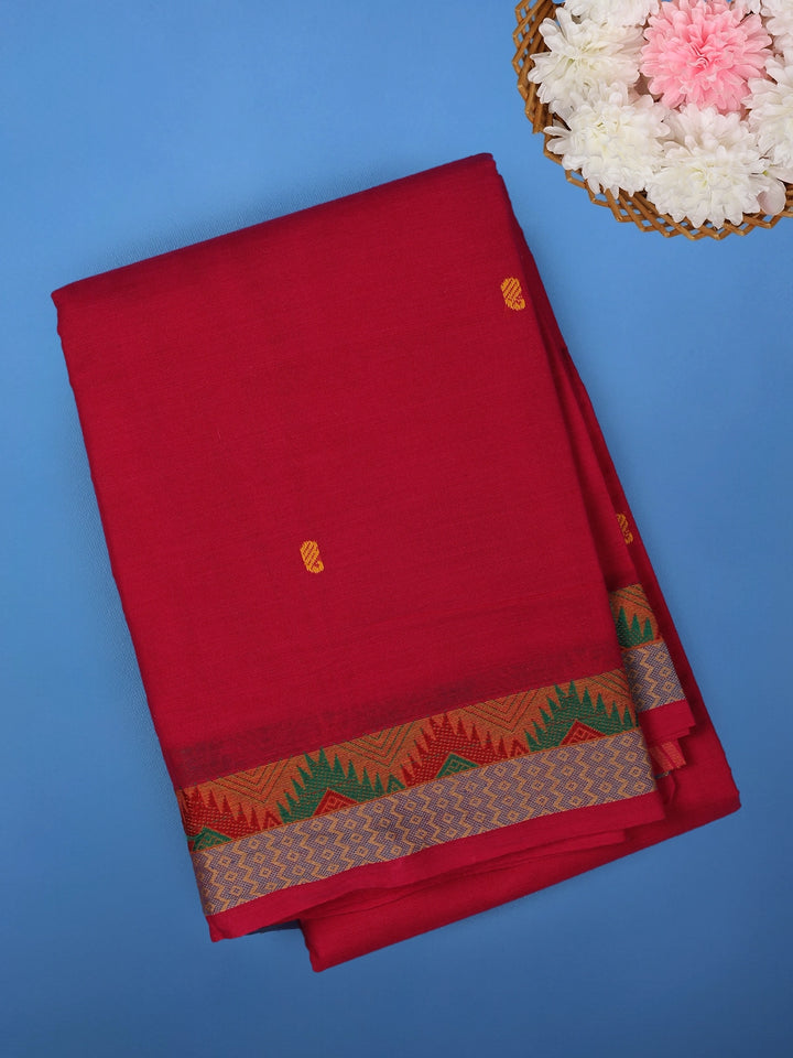 Rust Orange Solid Cotton Saree Print Border - Diadem