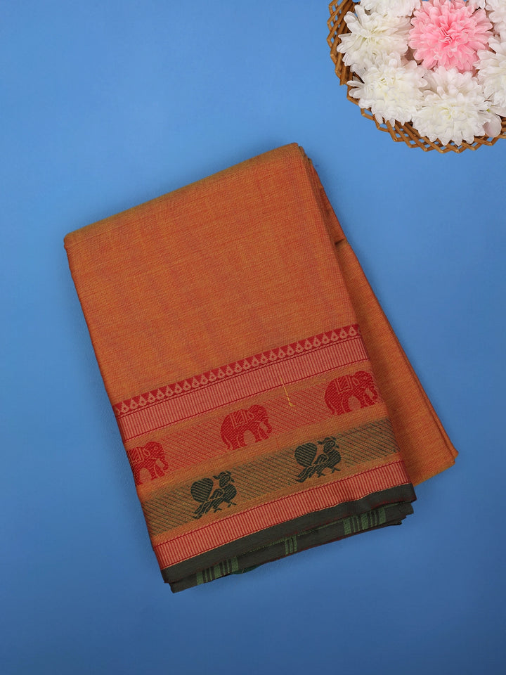 Rust Orange Solid Cotton Saree Print Border - Diadem