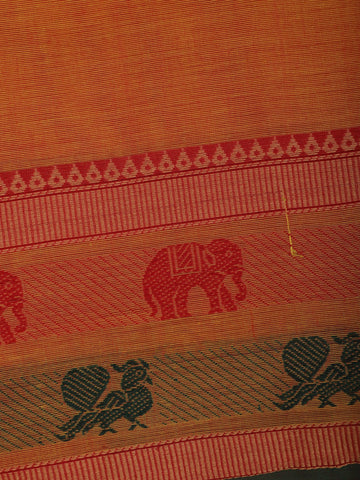 Rust Orange Solid Cotton Saree Print Border - Diadem