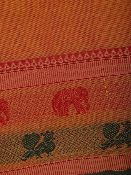 Rust Orange Solid Cotton Saree Print Border - Diadem