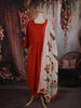 Rust Orange Solid Design Cotton Anarkali Suit with Contrast Dupatta
