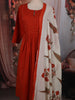 Rust Orange Solid Design Cotton Anarkali Suit with Contrast Dupatta