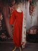 Rust Orange Solid Design Cotton Anarkali Suit with Contrast Dupatta