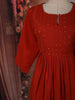 Rust Orange Solid Design Cotton Anarkali Suit with Contrast Dupatta