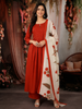 Rust Orange Solid Design Cotton Anarkali Suit with Contrast Dupatta