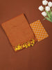 Rust Orange Solid Design Cotton Casual Wear Saree with Kalamkari Blouse