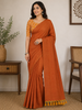 Rust Orange Solid Design Cotton Casual Wear Saree with Kalamkari Blouse