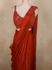 Rust Orange Solid Design Satin Ready To Wear Saree with Designer Blouse