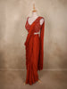 Rust Orange Solid Design Satin Ready To Wear Saree with Designer Blouse