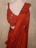 Rust Orange Solid Design Satin Ready To Wear Saree with Designer Blouse