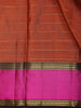 Rust Orange Striped Zari Woven Design Pure Kanchipuram Silk Saree with Contrast Pink Border