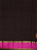 Rust Orange Striped Zari Woven Design Pure Kanchipuram Silk Saree with Contrast Pink Border