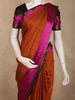 Rust Orange Striped Zari Woven Design Pure Kanchipuram Silk Saree with Contrast Pink Border