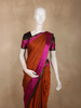 Rust Orange Striped Zari Woven Design Pure Kanchipuram Silk Saree with Contrast Pink Border