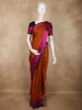 Rust Orange Striped Zari Woven Design Pure Kanchipuram Silk Saree with Contrast Pink Border