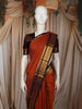Rust Orange Striped Zari Woven Design Pure Kanchipuram Silk Saree with Contrast Retta Petta Border