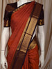 Rust Orange Striped Zari Woven Design Pure Kanchipuram Silk Saree with Contrast Retta Petta Border
