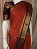 Rust Orange Striped Zari Woven Design Pure Kanchipuram Silk Saree with Contrast Retta Petta Border