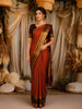 Rust Orange Striped Zari Woven Design Pure Kanchipuram Silk Saree with Contrast Retta Petta Border