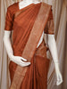 Rust Orange Vertical Striped Zari Woven Design Pure Kanchipuram Silk Saree with Matching Floral Zari Border