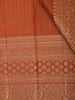 Rust Orange Vertical Striped Zari Woven Design Pure Kanchipuram Silk Saree with Matching Floral Zari Border
