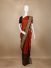 Rust Orange Butta Woven Pure Kanchipuram Silk Saree with Contrast Brown Zari Border
