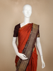 Rust Orange Butta Woven Pure Kanchipuram Silk Saree with Contrast Brown Zari Border
