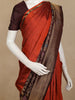 Rust Orange Butta Woven Pure Kanchipuram Silk Saree with Contrast Brown Zari Border