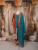 Rust Orange & Turquoise Blue Floral Vine Zari Embroidered Design Silk Palazzo Suit with Matching Dupatta