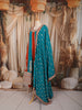 Rust Orange & Turquoise Blue Floral Vine Zari Embroidered Design Silk Palazzo Suit with Matching Dupatta