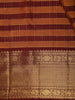 Rust Orange and Maroon Striped Zari Woven Design Pure Kanchipuram Silk Saree with Contrast Peacock Zari Border