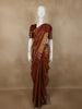 Rust Orange and Maroon Striped Zari Woven Design Pure Kanchipuram Silk Saree with Contrast Peacock Zari Border