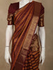 Rust Orange and Maroon Striped Zari Woven Design Pure Kanchipuram Silk Saree with Contrast Peacock Zari Border