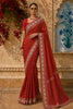 Rust Red  Abstract Woven Design Pure Tussar Saree with Floral Border