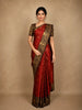 Rust Red Checked Woven Pure Kanchipuram Silk Saree with Contrast Zari Border