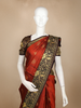 Rust Red Checked Woven Pure Kanchipuram Silk Saree with Contrast Zari Border