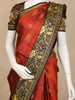 Rust Red Checked Woven Pure Kanchipuram Silk Saree with Contrast Zari Border
