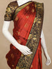 Rust Red Checked Woven Pure Kanchipuram Silk Saree with Contrast Zari Border