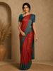 Rust Red Floral Design Semi Silk Saree