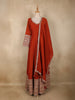 Rust Red Floral Embroidered Design  Raw Silk Gown with Dupatta