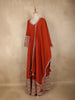 Rust Red Floral Embroidered Design  Raw Silk Gown with Dupatta