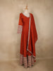 Rust Red Floral Embroidered Design  Raw Silk Gown with Dupatta